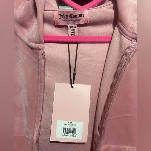 NEW! JUICY COUTURE Velour OG Bling Tracksuit Hoodie & Pant Set Rose Size XS - Picture 3 of 5